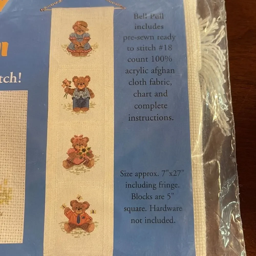 M.C.G. Textiles Easy Cross Stitch Teddy Bear Bell Pull Kit NEW unopened …